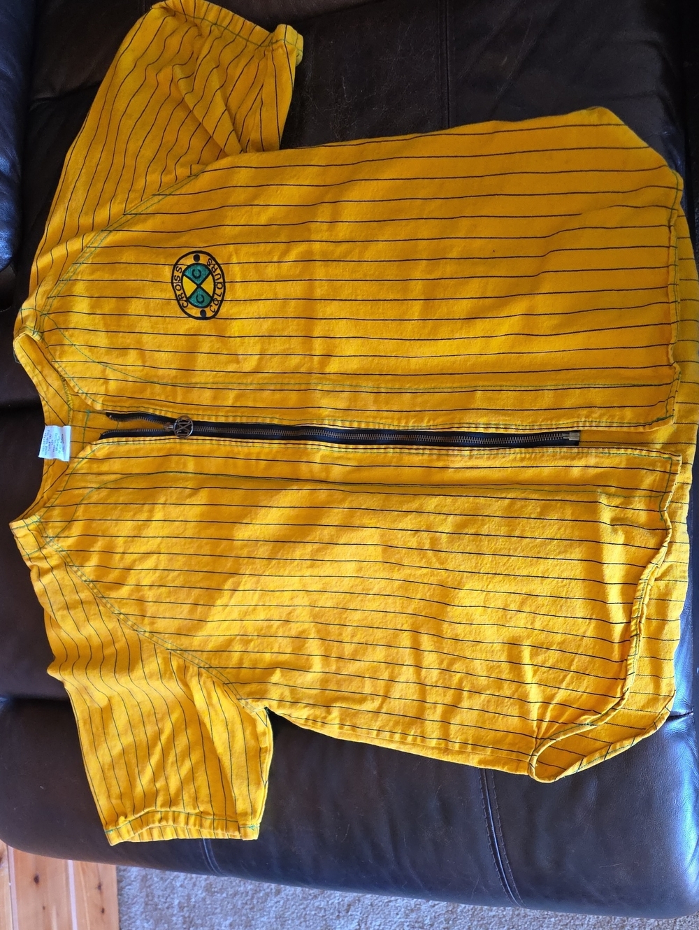 Mens Yellow Striped Zip-Up Bottoms Cross Colours